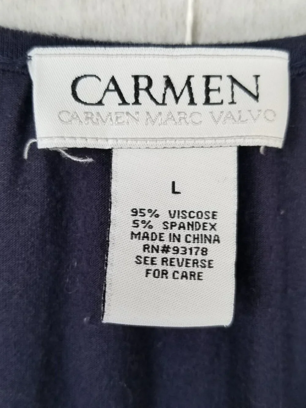 Patriotic Carmen Marc Valvo Navy Blue Tunic Top Size Large Sleeve Cutouts Boho - Picture 7 of 11
